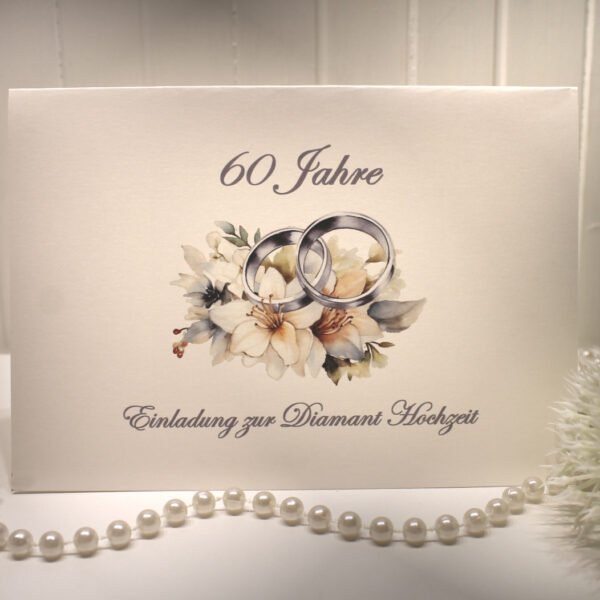 Einladungskarte "Ringe" für Ihre Diamantene Hochzeit, incl. Umschlag zum kleinen Preis Design DI 04