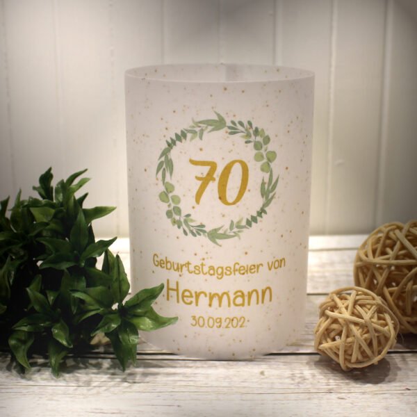 Lichthülle, Windlicht Pergament zum Geburtstag "Kranz" Design GE03 WL