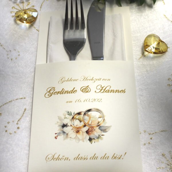 Bestecktasche zur goldenen Hochzeit "Ringe" Design GO 04