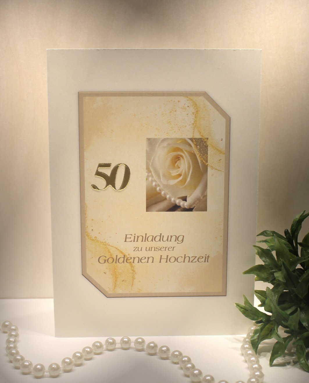 Einladungskarte "Rose" für Ihre Goldene Hochzeit incl. Umschlag Design GO 06