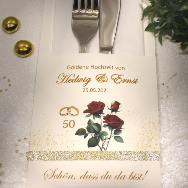 Bestecktasche zur goldenen Hochzeit "Rose bordeauxrot" sehr edel Design GO07 BT