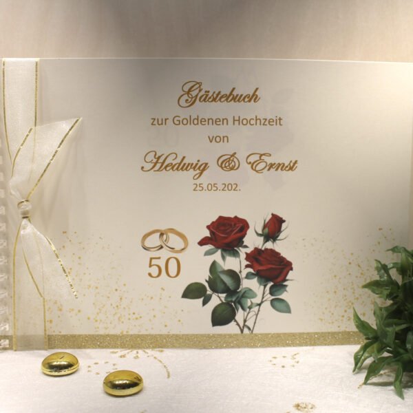 Gästebuch zur Goldenen Hochzeit "Rose bordeauxrot" Design GO07 GÄ