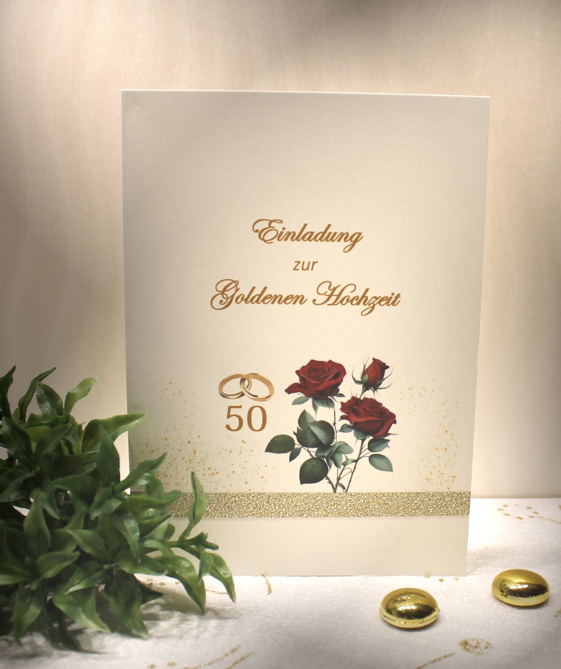 Einladungskarte "Rose bordeauxrot" für Ihre Goldene Hochzeit incl. Umschlag Design GO 07
