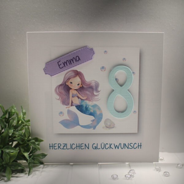 Glückwunschkarte zum Geburtstag Mädchen, Meerjungfrau mit Personalisierung und auf Wunsch als Geldgeschenk Design 144
