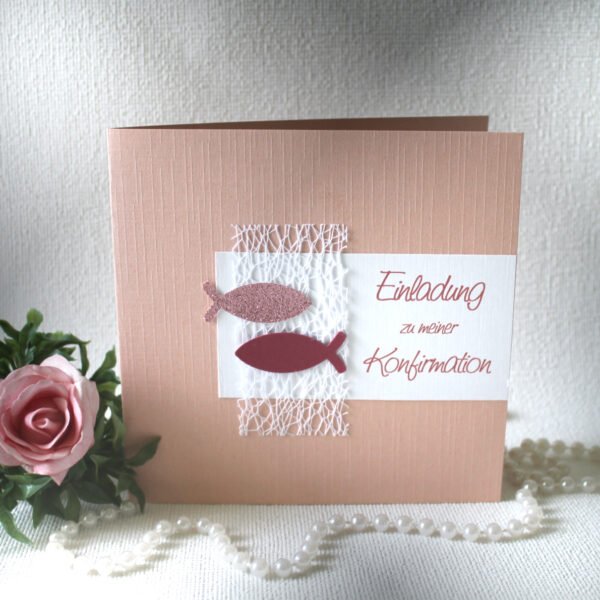 Bastelset DIY Einladung zur Konfirmation, Kommunion oder Firmung „altrosa" incl. Umschlag Design K02
