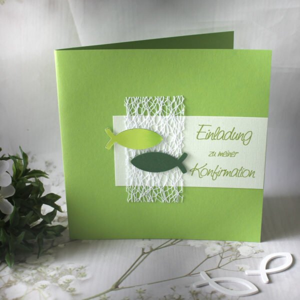 Bastelset DIY Einladung zur Konfirmation, Kommunion oder Firmung „grün" incl. Umschlag Design K02