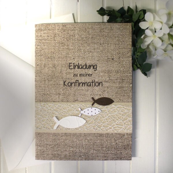 Bastelset DIY Einladung zur Konfirmation, Kommunion oder Firmung, leinenoptik, incl. Umschlag Design K08