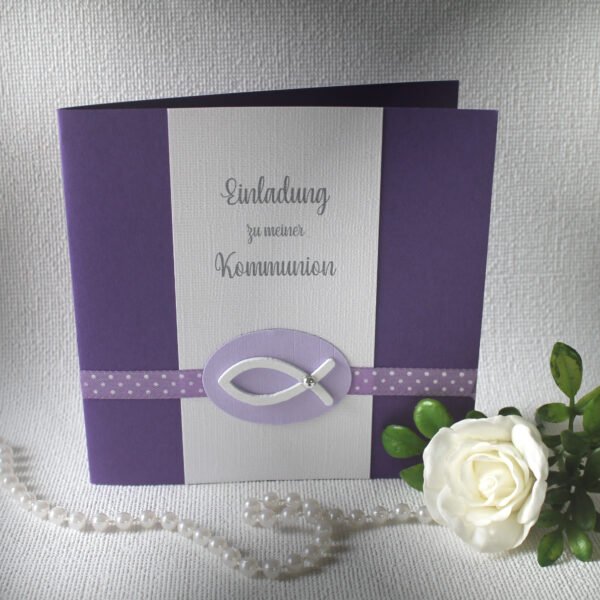 Bastelset DIY Einladung zur Konfirmation, Kommunion oder Firmung "lila" incl. Umschlag Design K11