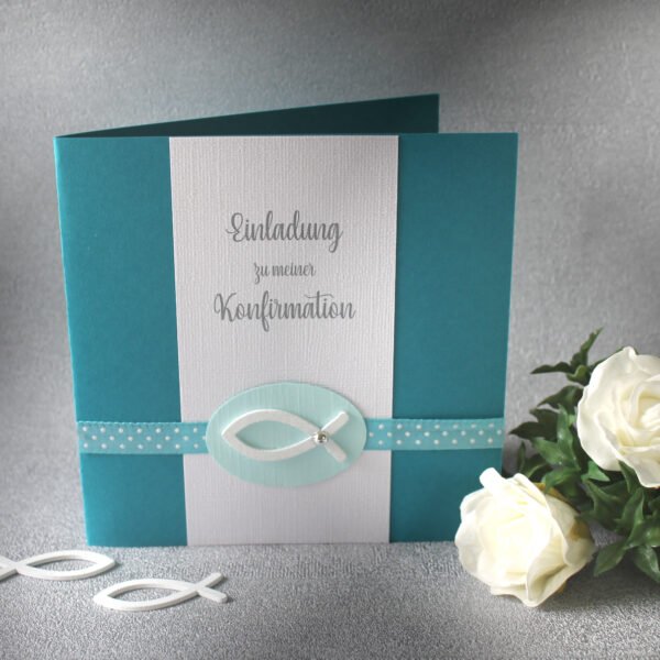 Bastelset DIY Einladung zur Konfirmation, Kommunion oder Firmung "türkis" incl. Umschlag Design K11