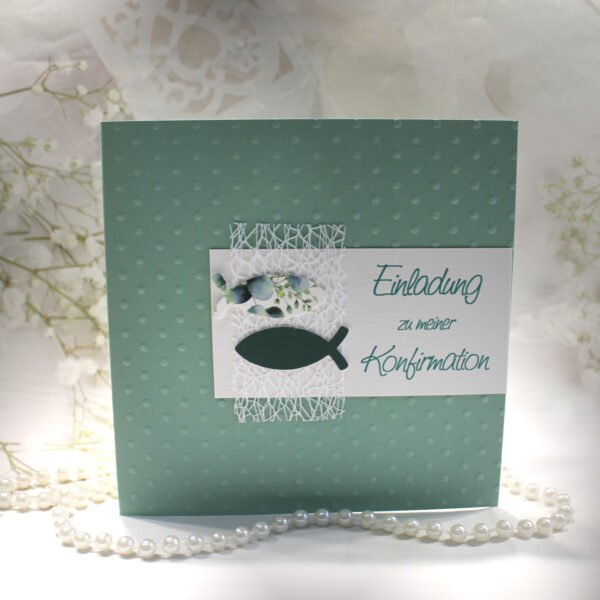 Bastelset DIY Einladung zur Konfirmation, Kommunion oder Firmung „salbei" incl. Umschlag Design K02