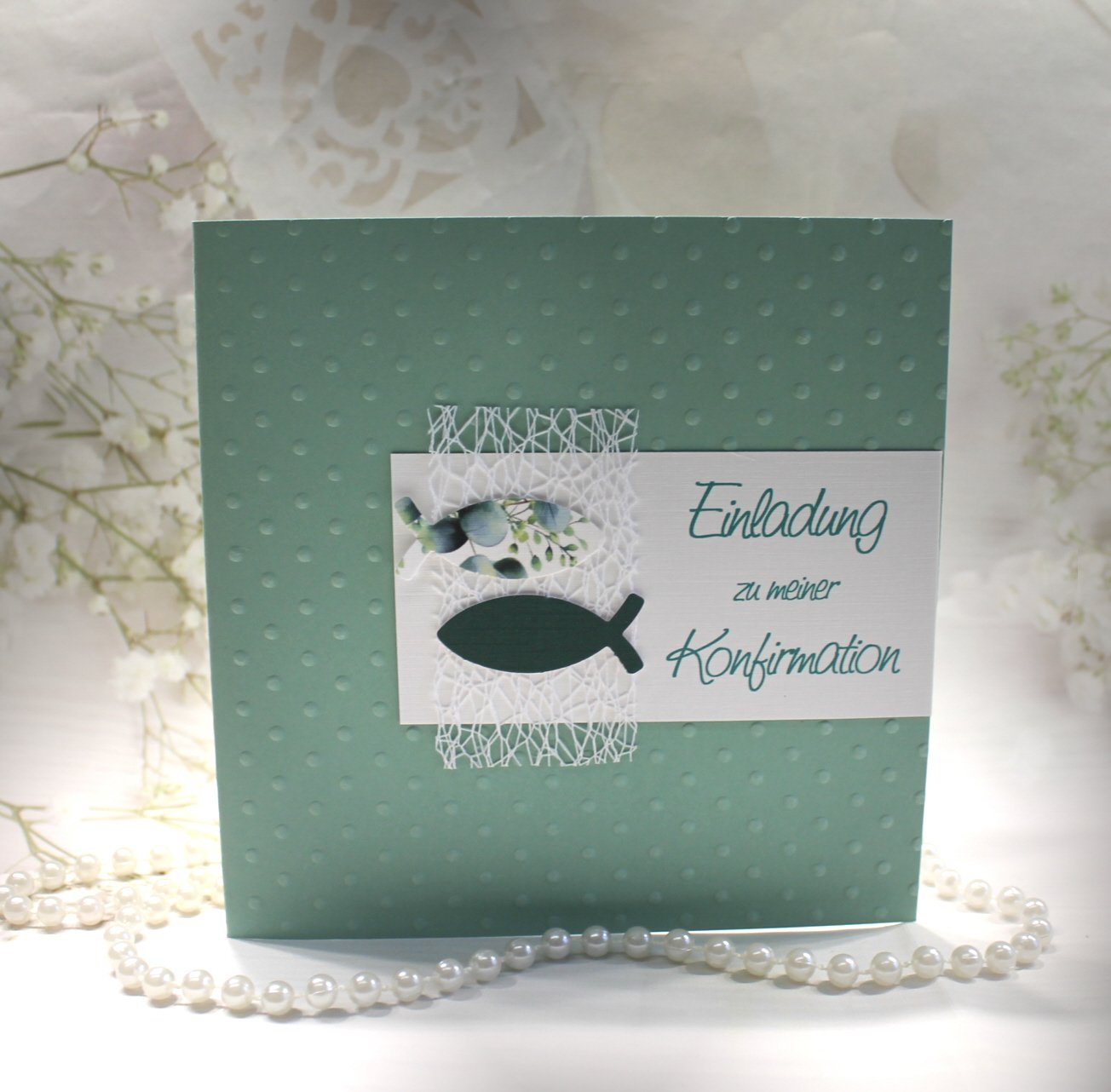 Bastelset DIY Einladung zur Konfirmation, Kommunion oder Firmung „salbei" incl. Umschlag Design K02