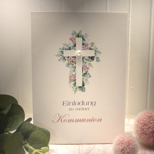 Einladungskarte"Blütenkreuz" zur Konfirmation-Kommunion incl. Umschlag zum kleinen Preis! Design K36