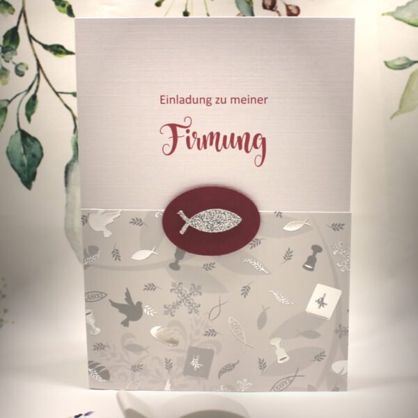 Einladungskarte mit zur Konfirmation, Kommunion oder Firmung incl. Umschlag zum kleinen Preis! Design K40 beere