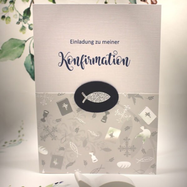 Einladungskarte mit zur Konfirmation, Kommunion oder Firmung incl. Umschlag zum kleinen Preis! Design K40 blau