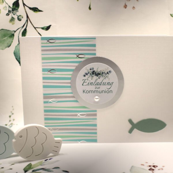 Einladungskarten zur Konfirmation, Kommunion oder Firmung incl. Umschlag zum kleinen Preis! Design K42 salbei
