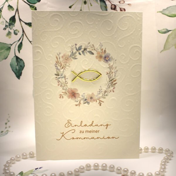 Einladungskarten "Blütenkranz" zur Konfirmation-Kommunion-Firmung-Taufe incl. Umschlag zum kleinen Preis! Design K43