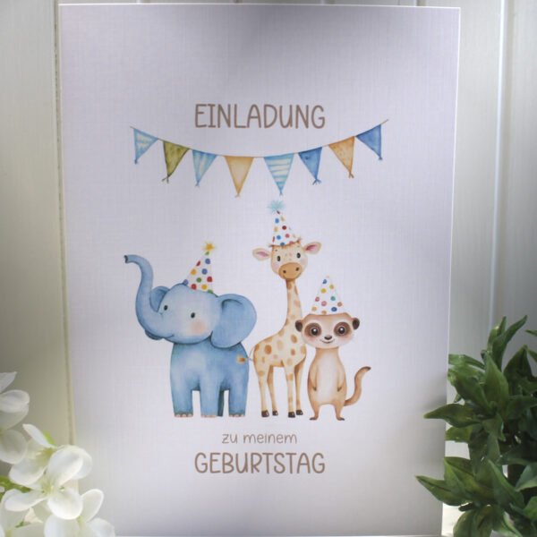 Einladungskarte zum Kindergeburtstag "Tiere" Klappkarte incl. Umschlag und Innentext zum kleinen Preis Design KG 03