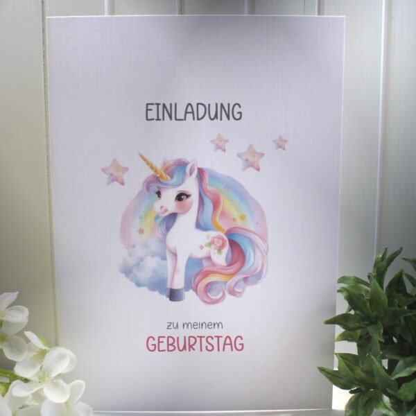 Einladungskarte zum Kindergeburtstag "Einhorn" Klappkarte incl. Umschlag und Innentext zum kleinen Preis Design KG 05
