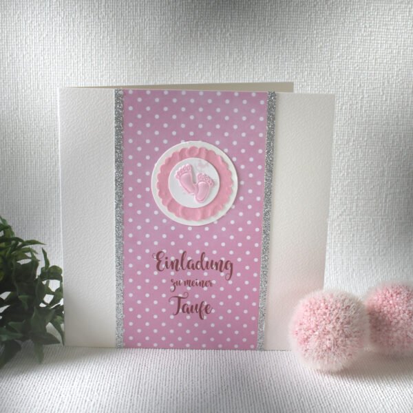 Bastelset DIY Einladung zur Taufe "Füsse" rosa, hochwertige Qualität incl. Umschlag & Einlegeblatt Design TA02