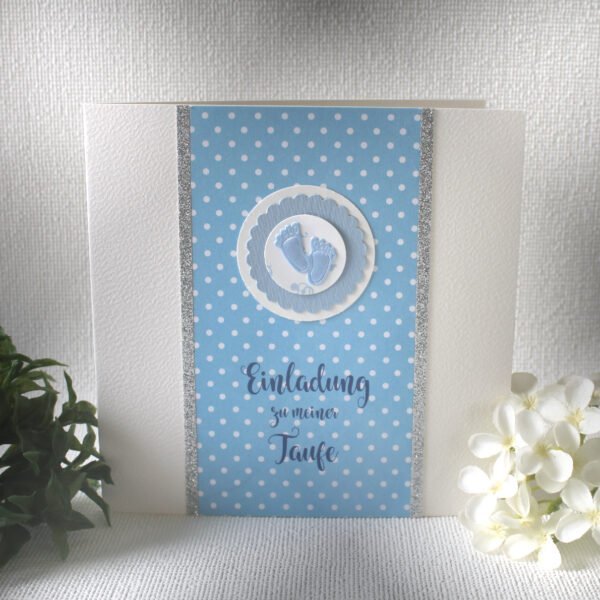 Bastelset DIY Einladung zur Taufe "Füsse" blau, hochwertige Qualität incl. Umschlag & Einlegeblatt Design TA02
