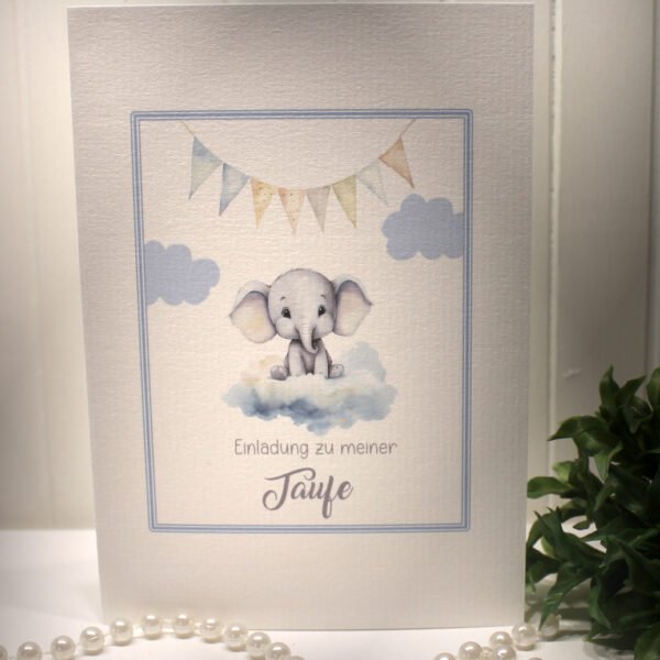 Einladungskarten 10 Stück "Elefant" für Ihre Taufe incl. Umschlag & Einlegeblatt zum kleinen Preis Design TA 10