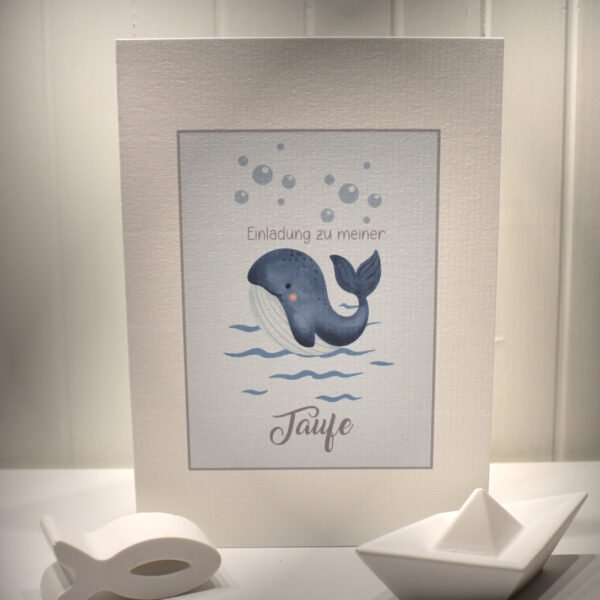 Einladungskarten 10 Stück "kleiner Wal" für Ihre Taufe incl. Umschlag & Einlegeblatt zum kleinen Preis Design TA 11