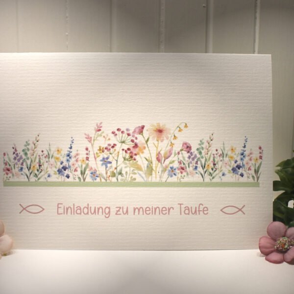 Einladungskarten 10 Stück "Blumenwiese" für Ihre Taufe incl. Umschlag & Einlegeblatt zum kleinen Preis Design TA 12