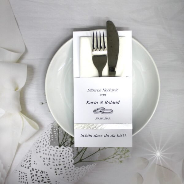 Bestecktasche zur "Silbernen Hochzeit" personalisiert, Design 7150