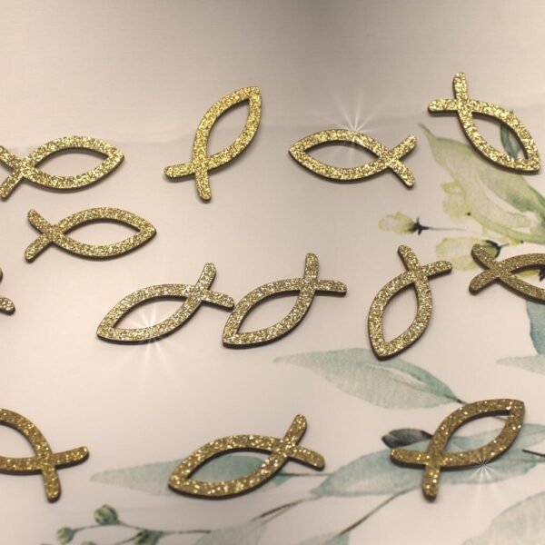 Wunderschöne Holzfische gold – natürliche Deko für Bastelarbeiten & Deko,15 Stück Design 10