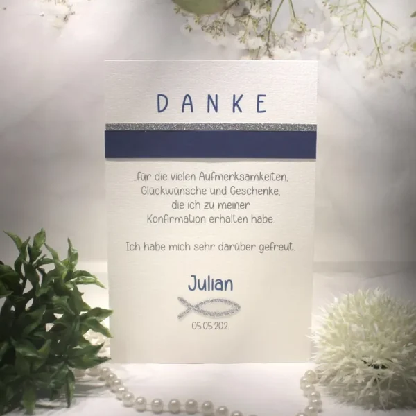 Bastelset DIY "blau" Danksagungskarte incl. Text zur Konfirmation, Kommunion oder Taufe Design K18