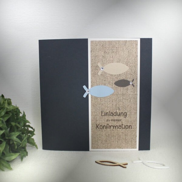 Bastelset DIY Einladung zur Konfirmation, Kommunion oder Firmung "Leinen" incl. Umschlag Design K07