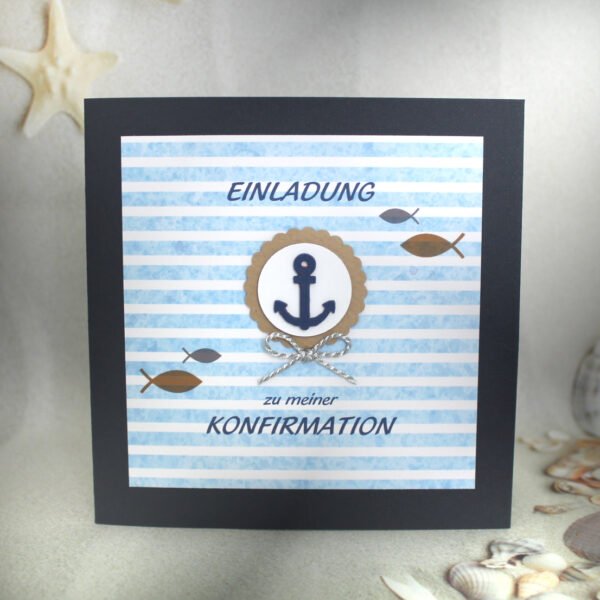 Bastelset DIY Einladung zur Konfirmation, Kommunion oder Firmung "Maritim" incl. Umschlag Design K06