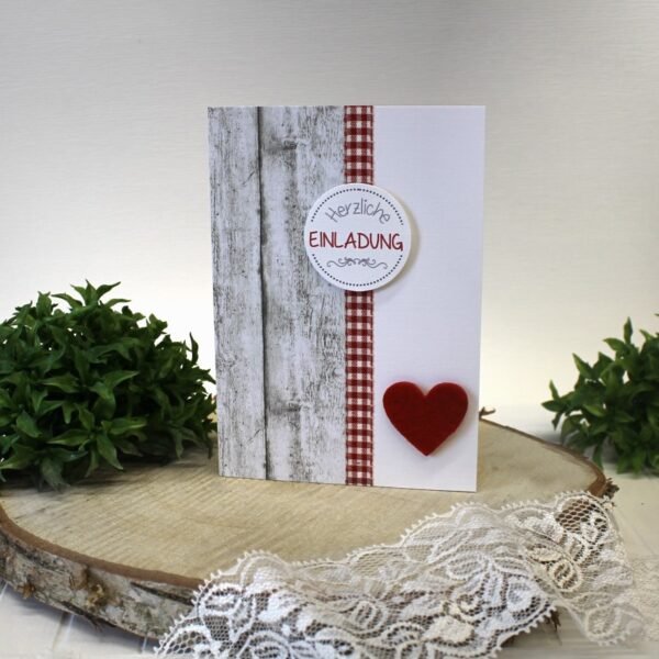 Einladung zum Geburtstag incl. Umschlag & Einlegeblatt Holzoptik rot Design 95000