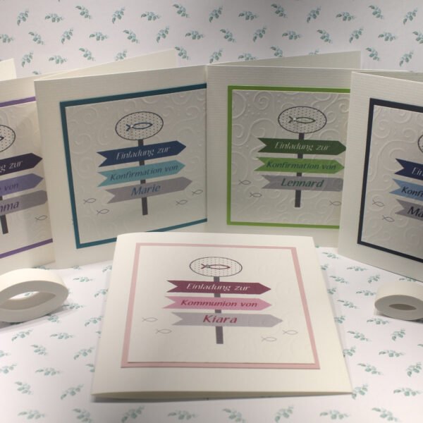 Bastelset DIY Einladung zur Konfirmation, Kommunion oder Firmung „Wegweiser" incl. Umschlag Design K20