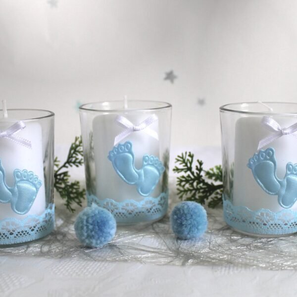 Tischdeko Taufe – 3er Set Dekogläser Design "Kleine Füße" Design 200 blau