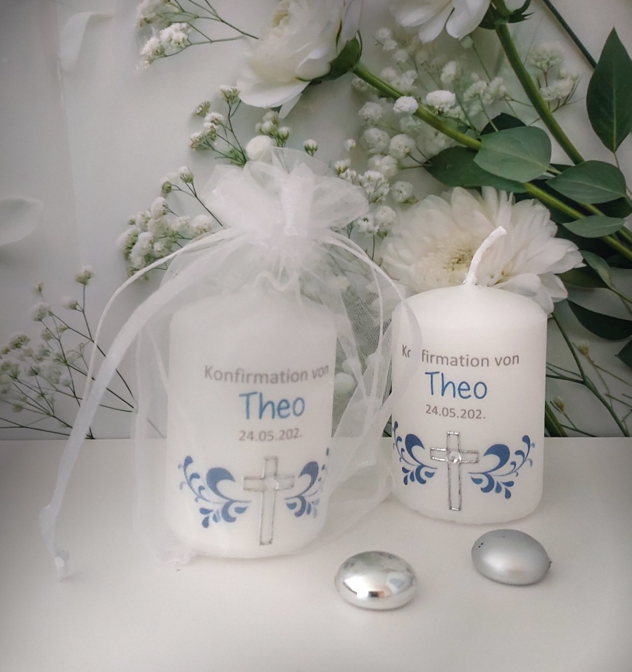 Gastgeschenk Kerze „Kruz mit Strassstein“ im Organzasäckchen, zum kleinen Preis! Design 312 – Bild 4