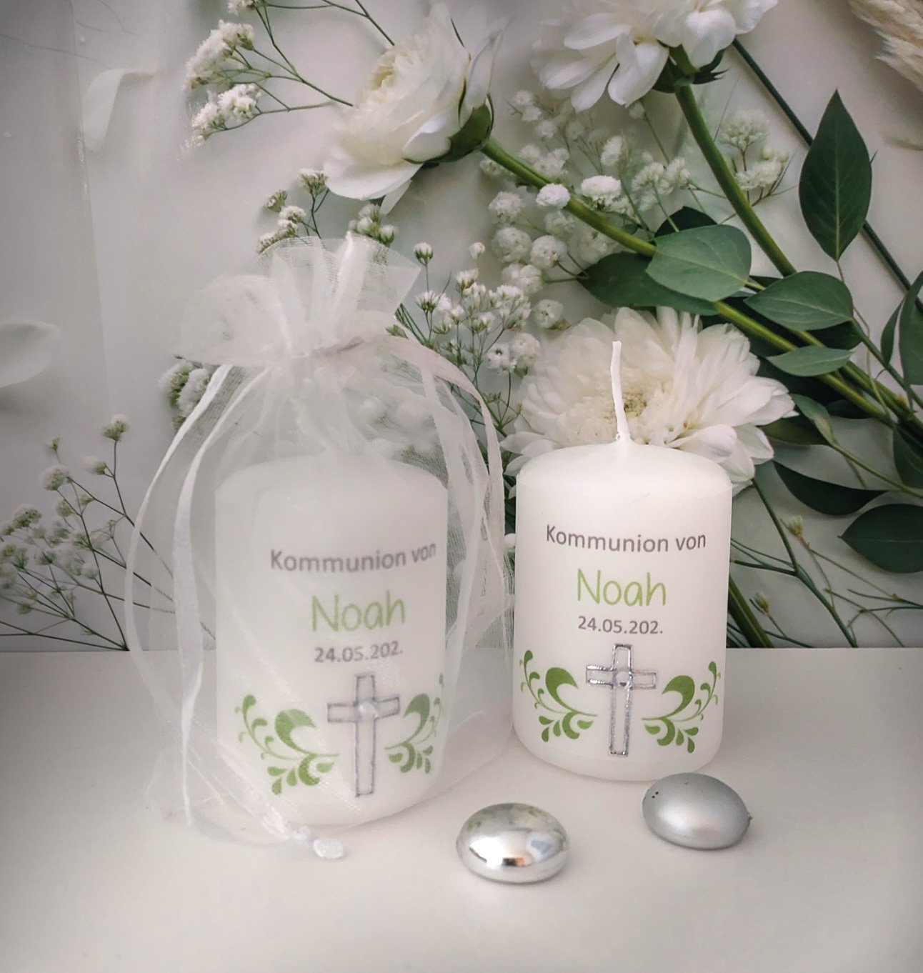 Gastgeschenk Kerze „Kruz mit Strassstein“ im Organzasäckchen, zum kleinen Preis! Design 312 – Bild 3