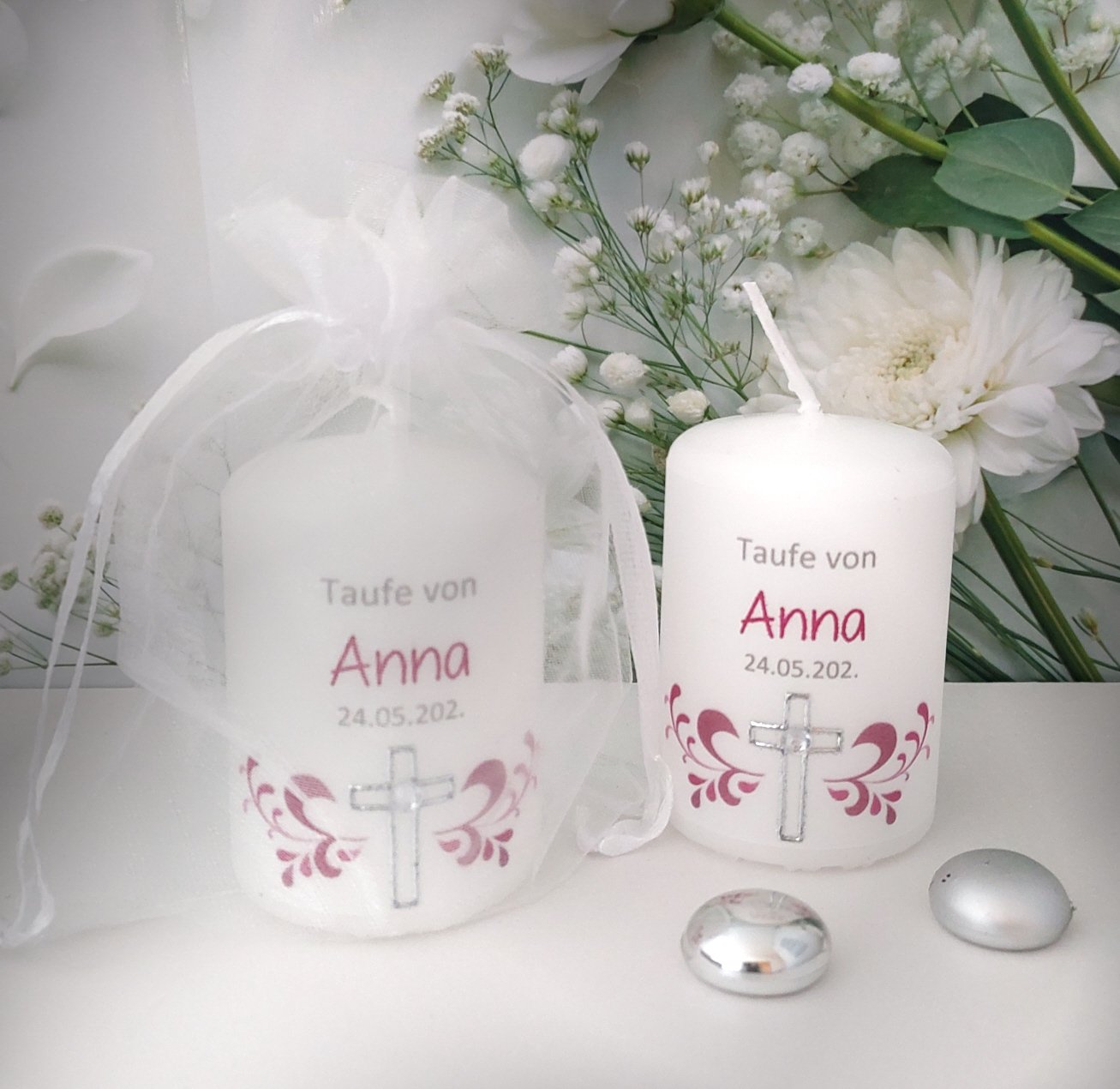 Gastgeschenk Kerze „Kruz mit Strassstein“ im Organzasäckchen, zum kleinen Preis! Design 312 – Bild 2