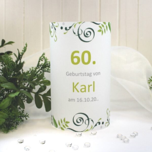 Lichthülle, Windlicht Pergament zum Geburtstag "Ornament grün" Design 420