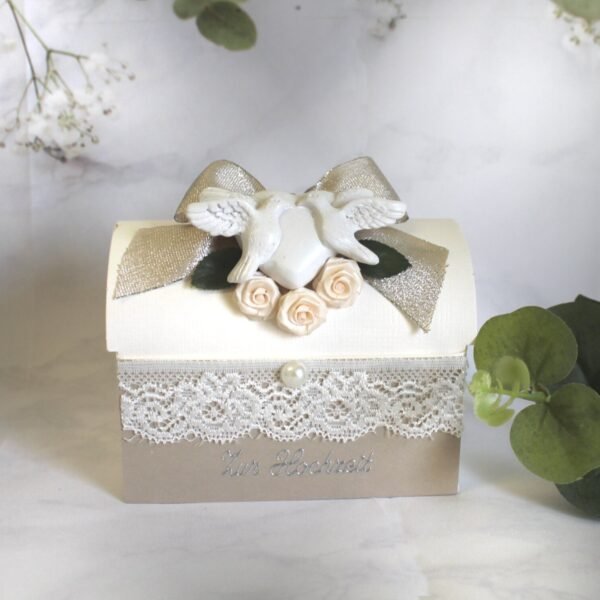 Geldgeschenk Hochzeit "Taubenherz" mit sehr edlen Materialien Design 513