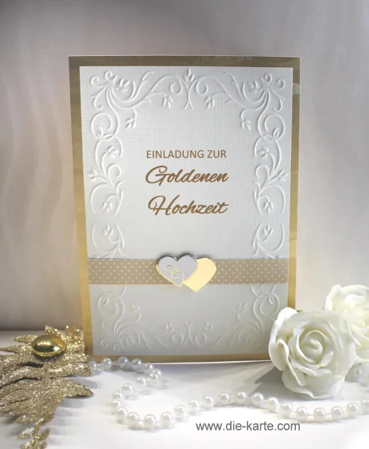 Einladungskarte zur Goldenen Hochzeit „Herzen“, hochwertige Qualität